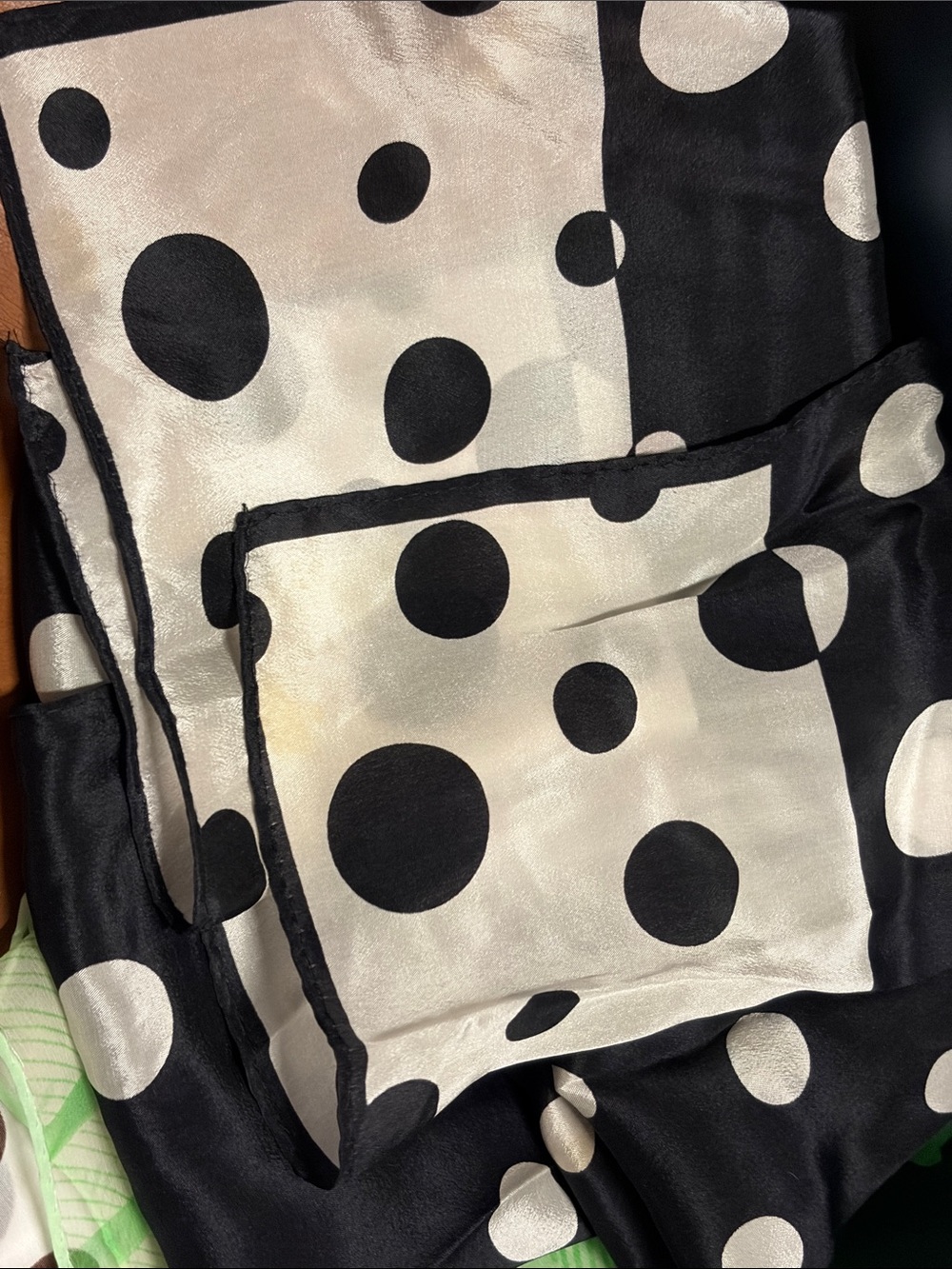 Vintage silk Baar & Beards rectangle bold Black & White Polka Dot Scarf